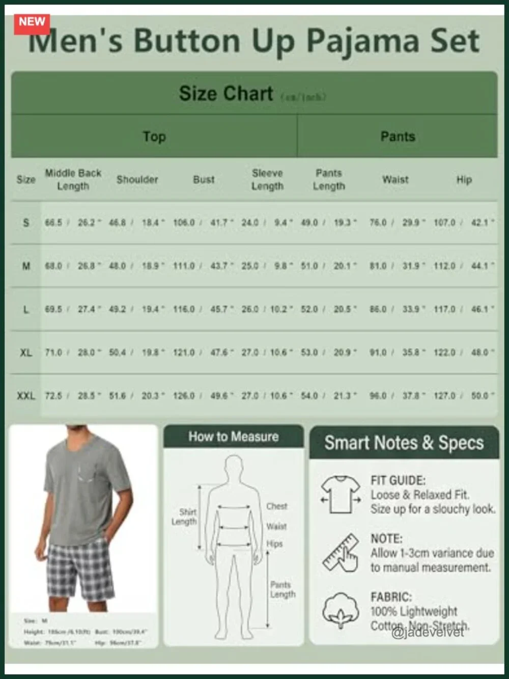 Mens Cotton Pajamas Set 2 Piece Soft Sleepwear Short Sleeve Top & Plaid Shorts